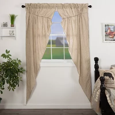 Vhc Brands Sawyer Ticking Prairie Rod Pocket Light-Filtering Set of 2 Curtain Panel