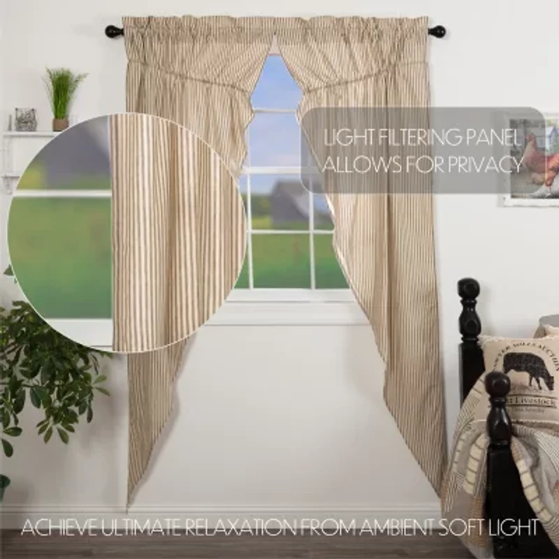 Vhc Brands Sawyer Ticking Prairie Rod Pocket Light-Filtering Set of 2 Curtain Panel