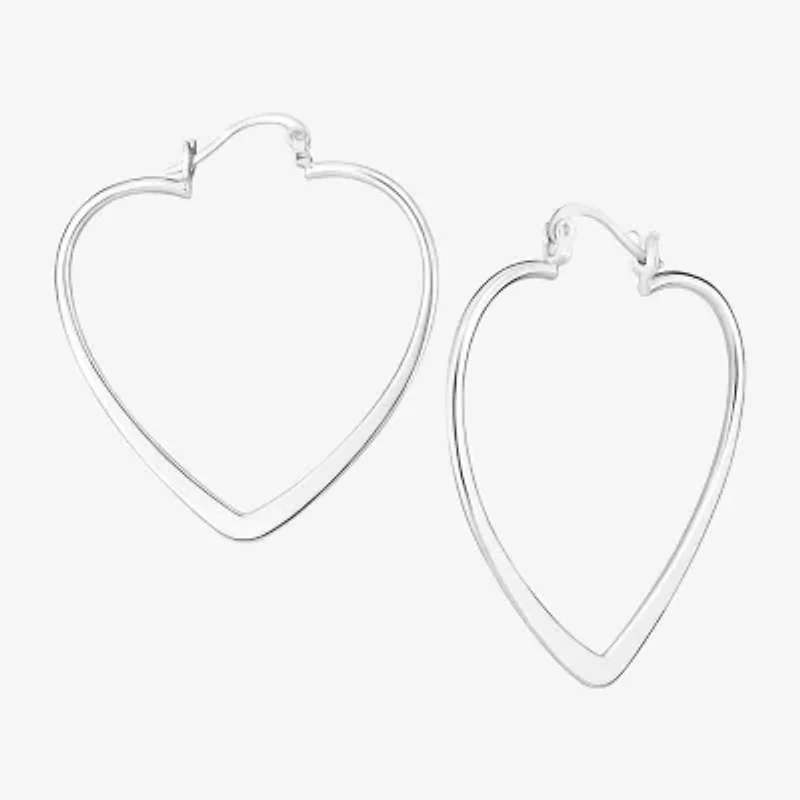 Silver Treasures Flat Womens Sterling Silver 40mm Heart Hoop Earrings