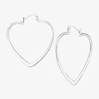 Silver Treasures Flat Womens Sterling Silver 40mm Heart Hoop Earrings