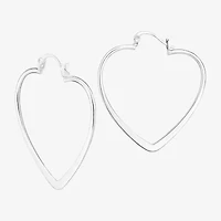 Silver Treasures Flat Womens Sterling Silver 40mm Heart Hoop Earrings