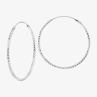 Silver Treasures Womens Sterling Silver 50mm Round Hoop Earrings