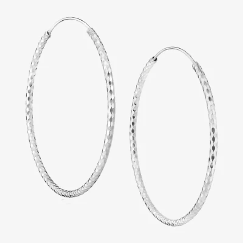 Silver Treasures Womens Sterling Silver 50mm Round Hoop Earrings