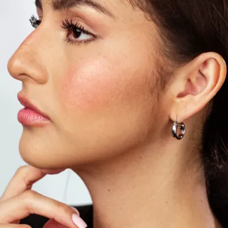 Silver Treasures Tube Womens Sterling Silver 16mm Oval Hoop Earrings