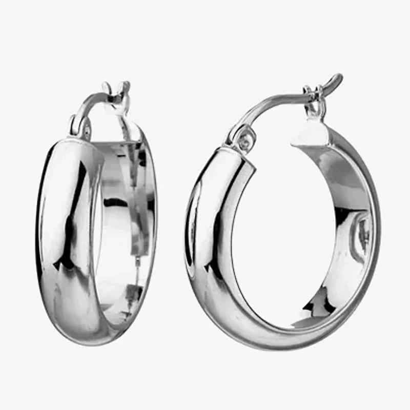 Silver Treasures Tube Womens Sterling Silver 16mm Oval Hoop Earrings
