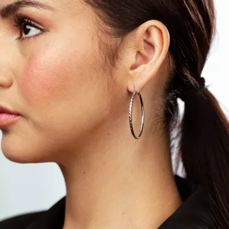 Silver Treasures Womens Sterling Silver 40mm Oval Hoop Earrings