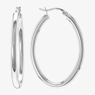 Silver Treasures Womens Sterling Silver 37mm Oval Hoop Earrings