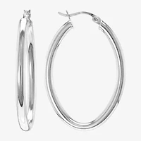 Silver Treasures Womens Sterling Silver 37mm Oval Hoop Earrings