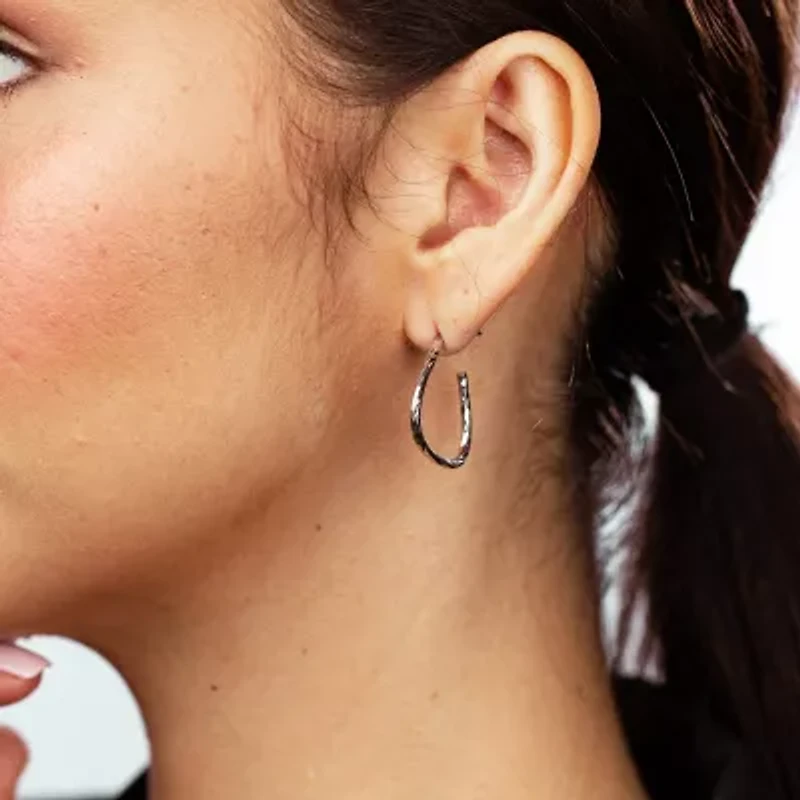 Silver Treasures Textured Womens Sterling Silver 26mm Triangle Hoop Earrings