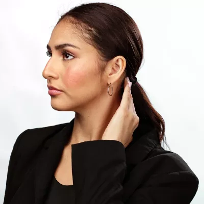 Silver Treasures Textured Womens Sterling Silver 26mm Triangle Hoop Earrings