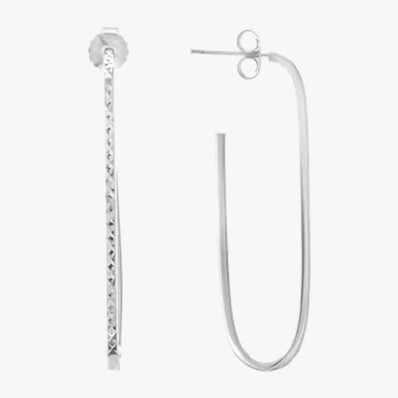 Silver Treasures Womens Sterling Silver 43mm Oval Hoop Earrings