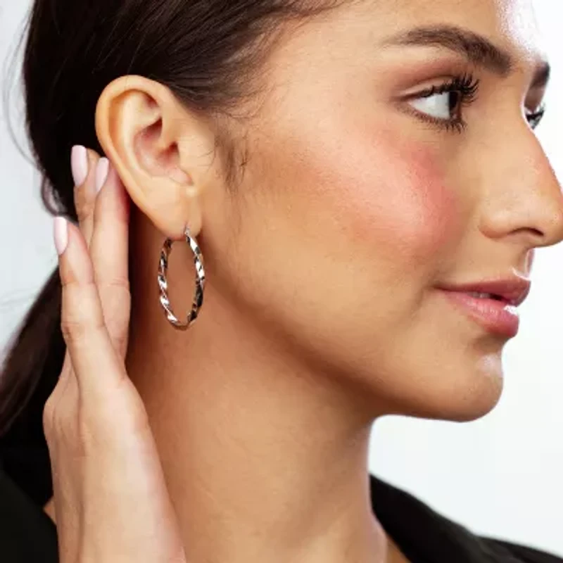 Silver Treasures Twisted Womens Sterling Silver 35mm Oval Hoop Earrings