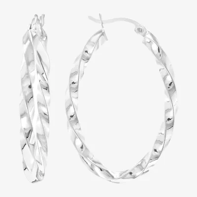 Silver Treasures Twisted Womens Sterling Silver 35mm Oval Hoop Earrings