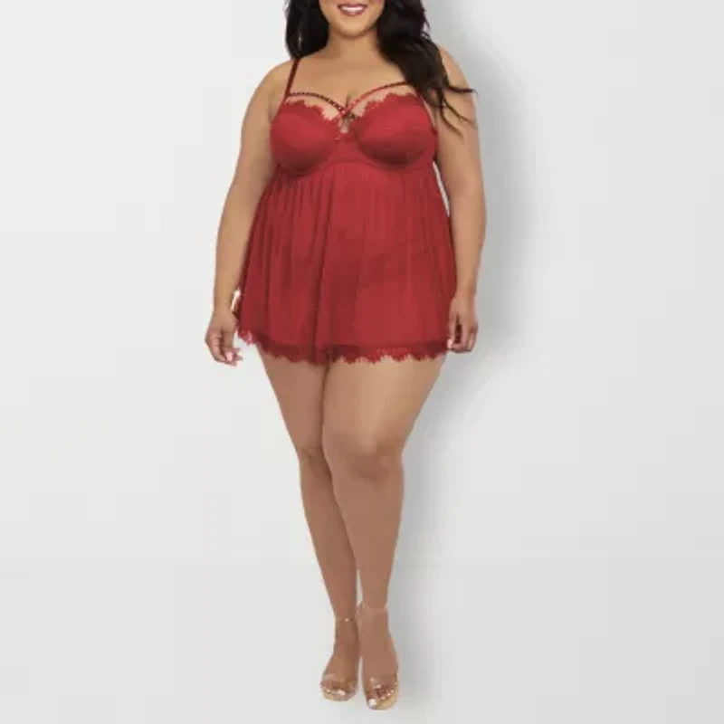 Dreamgirl Plus Eyelash Lace and Mesh Babydoll Set - 12378X