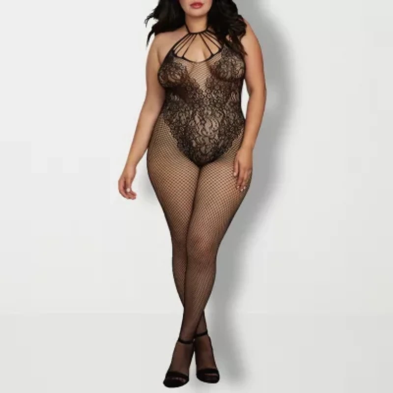 Dreamgirl Plus Fishnet Bodystocking with Knitted Teddy -0326X