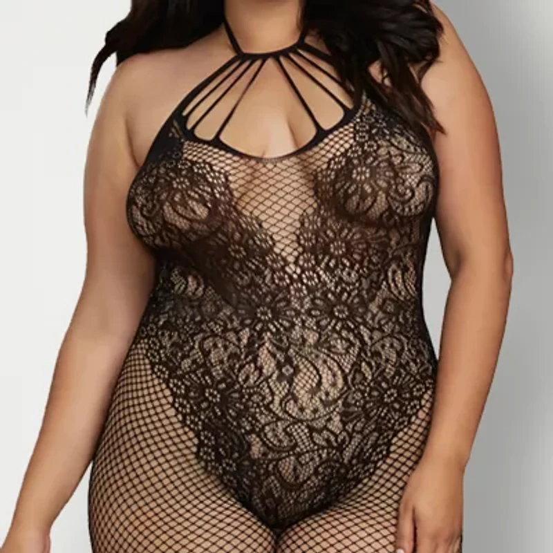 Dreamgirl Plus Fishnet Bodystocking with Knitted Teddy -0326X