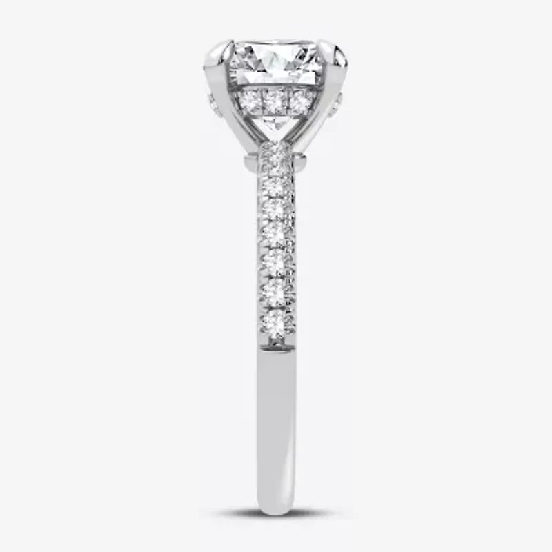 (G-H / Si1-Si2) Womens 2 1/4 CT. T.W. Lab Grown White Diamond 14K Gold Round Side Stone Engagement Ring