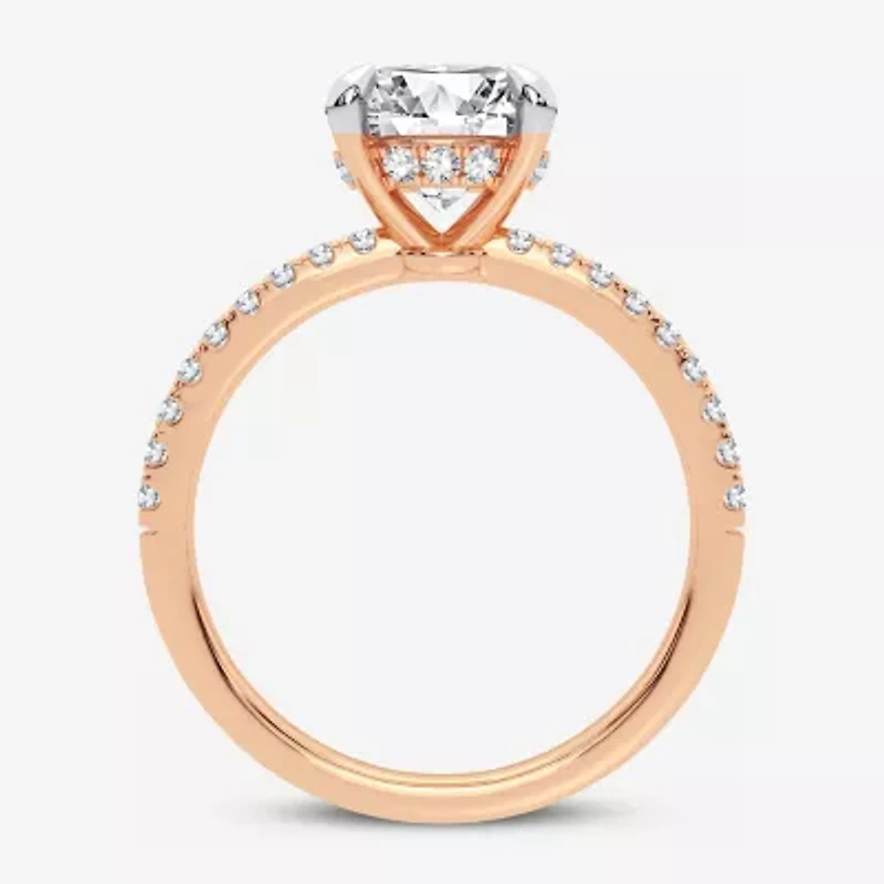 (G-H / Si1-Si2) Womens 2 1/4 CT. T.W. Lab Grown White Diamond 14K Gold Round Side Stone Engagement Ring
