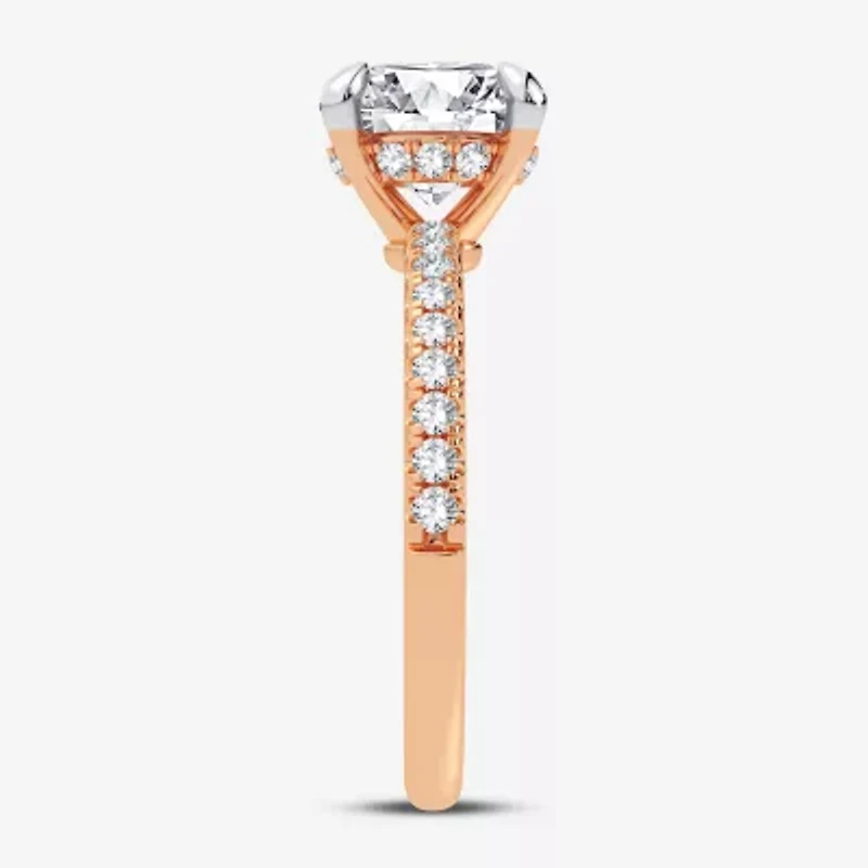 (G-H / Si1-Si2) Womens 2 1/4 CT. T.W. Lab Grown White Diamond 14K Gold Round Side Stone Engagement Ring