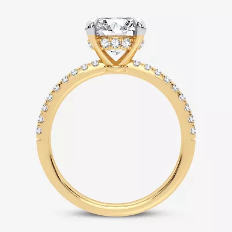 (G-H / Si1-Si2) Womens 2 1/4 CT. T.W. Lab Grown White Diamond 14K Gold Round Side Stone Engagement Ring