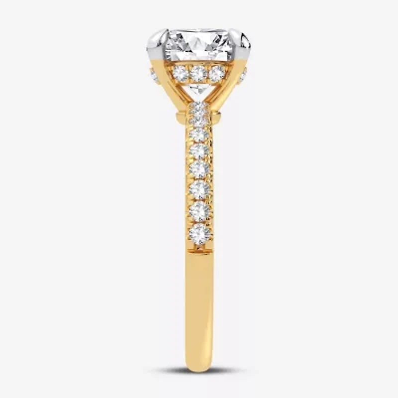 (G-H / Si1-Si2) Womens 2 1/4 CT. T.W. Lab Grown White Diamond 14K Gold Round Side Stone Engagement Ring