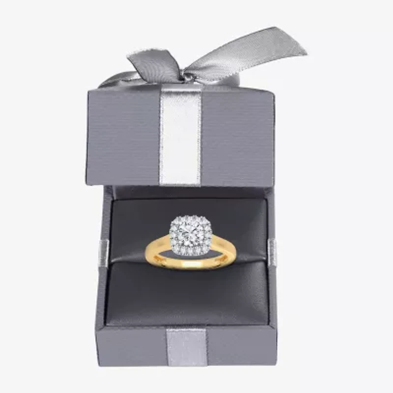 1 CT. T.W. Lab-Grown (G-H / SI1-SI2) Diamond Cushion Halo Engagement Ring 10K Gold