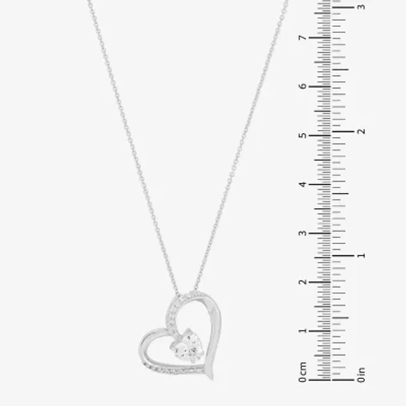Diamonart Womens White Cubic Zirconia Sterling Silver Heart 18 Inch Pendant Necklace