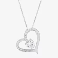 Diamonart Womens White Cubic Zirconia Sterling Silver Heart 18 Inch Pendant Necklace