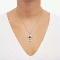 Diamonart Womens White Cubic Zirconia Sterling Silver Cross 18 Inch Pendant Necklace
