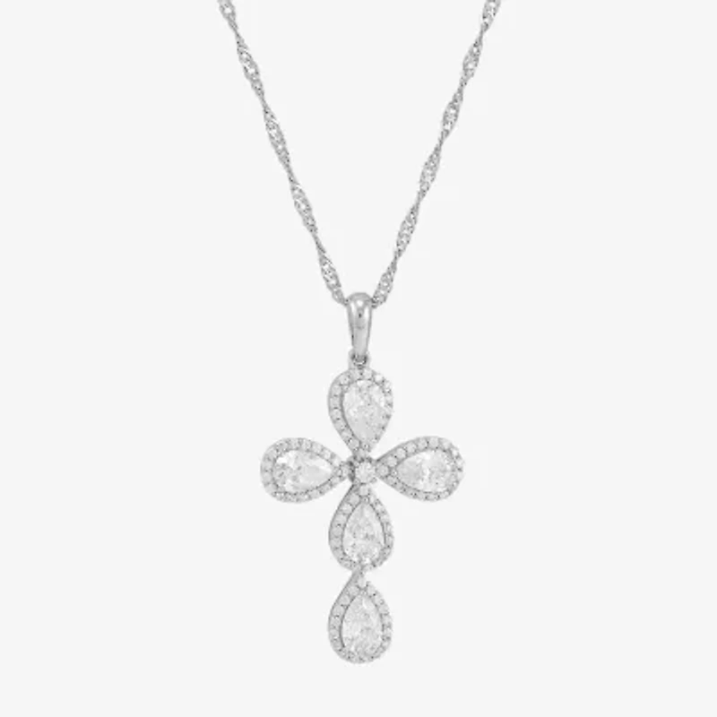 Diamonart Womens White Cubic Zirconia Sterling Silver Cross 18 Inch Pendant Necklace