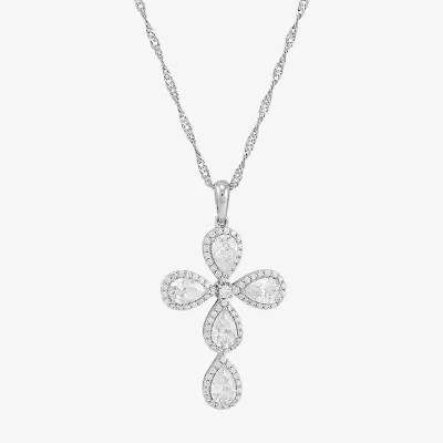Diamonart Womens White Cubic Zirconia Sterling Silver Cross 18 Inch Pendant Necklace
