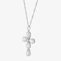 Diamonart Womens White Cubic Zirconia Sterling Silver Cross 18 Inch Pendant Necklace