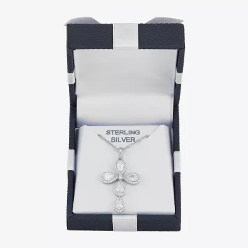 Diamonart Womens White Cubic Zirconia Sterling Silver Cross 18 Inch Pendant Necklace