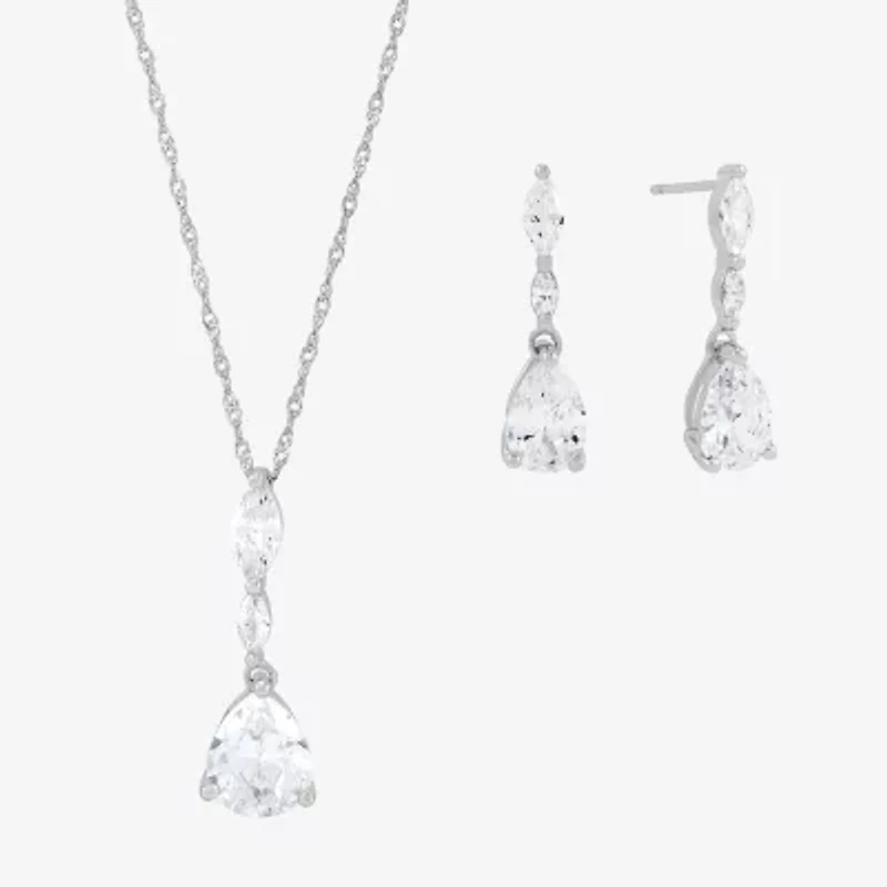 Diamonart Womens Cubic Zirconia Sterling Silver Pear 2-pc. Jewelry Set