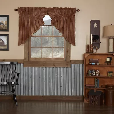 Vhc Brands Country Check Prairie Swag Rod Pocket Scallop Valance