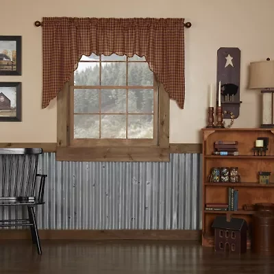 Vhc Brands Country Check Swag Rod Pocket Scallop Valance