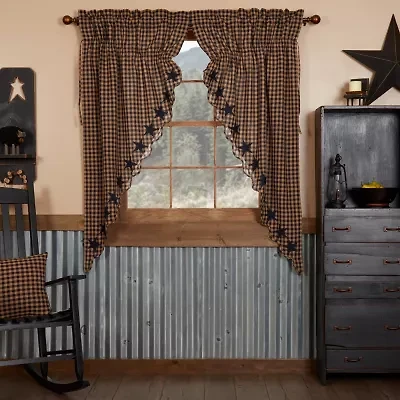 Vhc Brands Country Star Prairie Rod Pocket Embellished Light-Filtering Set of 2 Curtain Panel