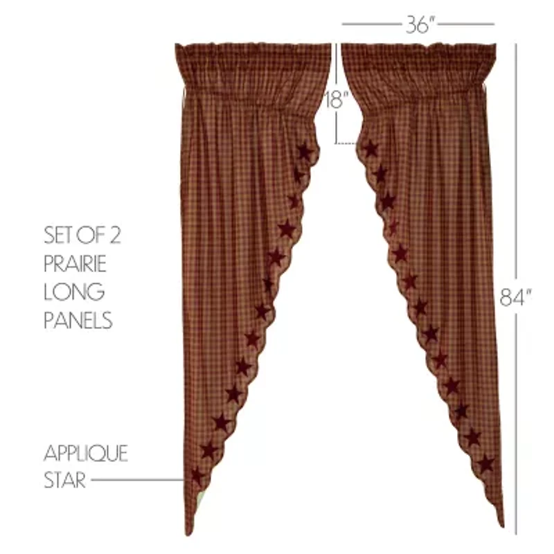 Vhc Brands Country Star Prairie Rod Pocket Embellished Light-Filtering Set of 2 Curtain Panel