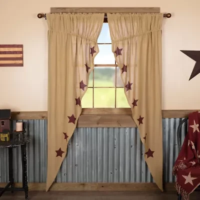 Vhc Brands Ctn Burlap Star Prairie Rod Pocket Embellished Light-Filtering Set of 2 Curtain Panel