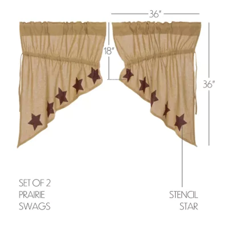 Vhc Brands Ctn Burlap Star Prairie Swag Rod Pocket Tailored Valance