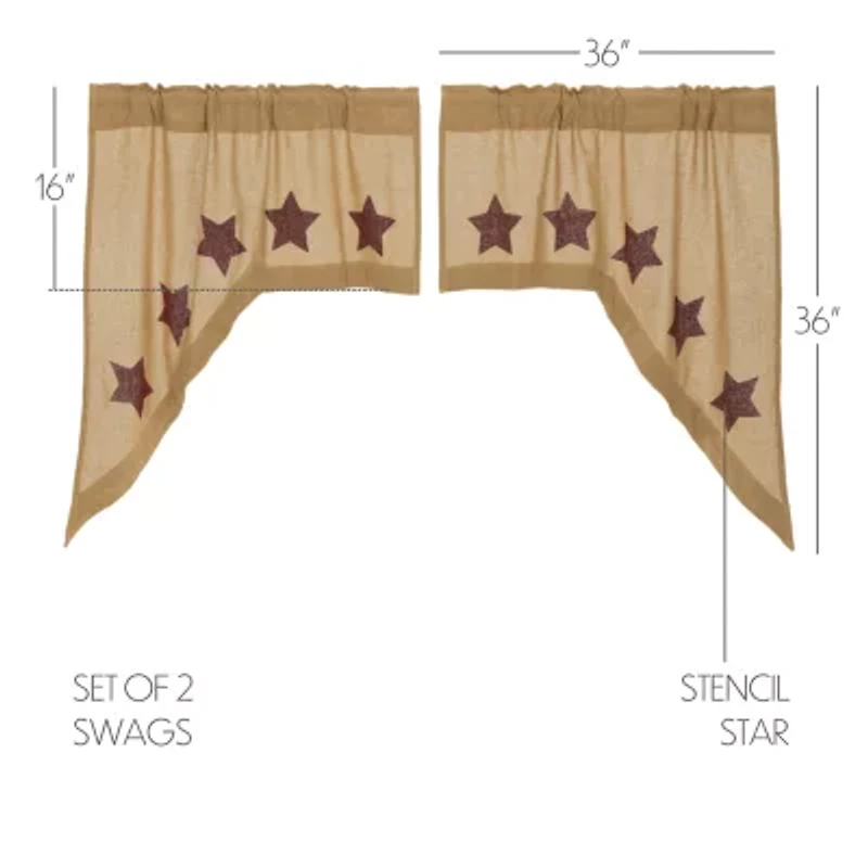 Vhc Brands Cotton Burlap Star Swag Rod Pocket Tailored Valance