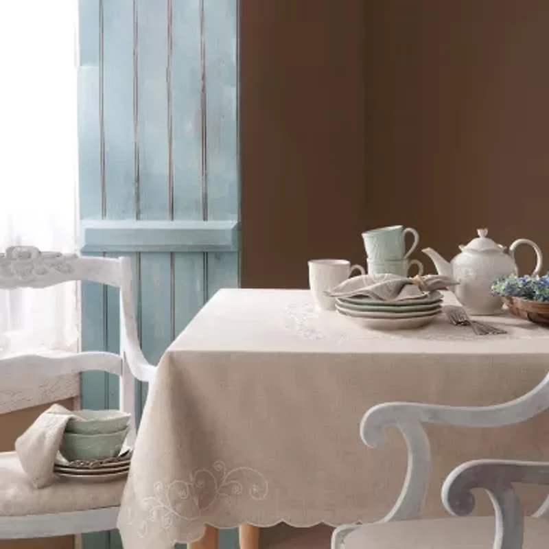 Lenox French Perle Linen Embroidered Tablecloth