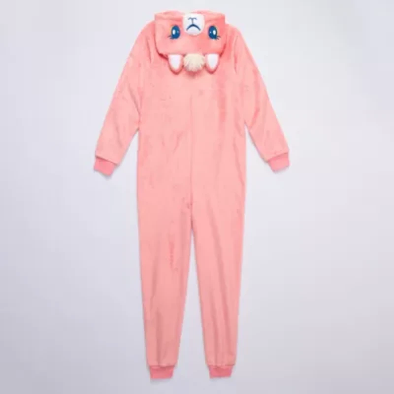 Little & Big Kid Girls Plush Long Sleeve Hooded One Piece Pajama