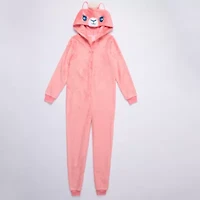 Little & Big Kid Girls Plush Long Sleeve Hooded One Piece Pajama