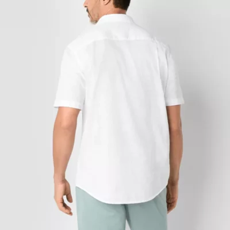 St. John's Bay Linen Blend Mens Short Sleeve Classic Fit Button-Down Shirt