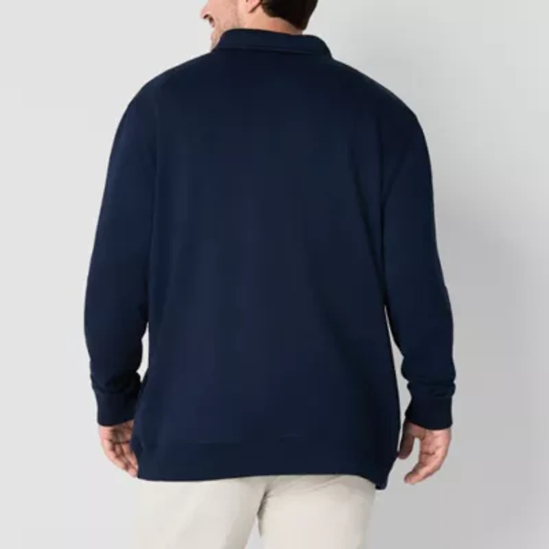 St. John's Bay French Terry Mens Easy-on + Easy-off Long Sleeve Big and Tall Quarter-Zip Pullover