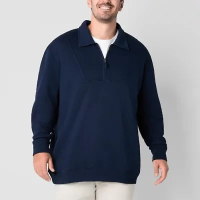 St. John's Bay French Terry Mens Easy-on + Easy-off Long Sleeve Big and Tall Quarter-Zip Pullover