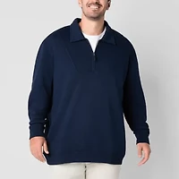 St. John's Bay French Terry Mens Easy-on + Easy-off Long Sleeve Big and Tall Quarter-Zip Pullover