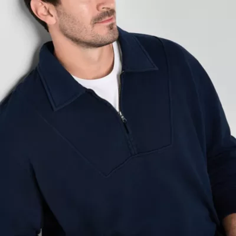 St. John's Bay French Terry Mens Easy-on + Easy-off Long Sleeve Big and Tall Quarter-Zip Pullover