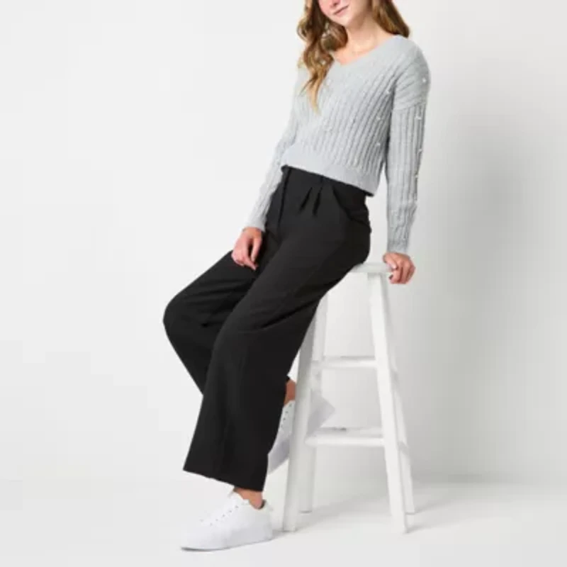 by&by Womens Juniors Wide Leg High Rise Trouser